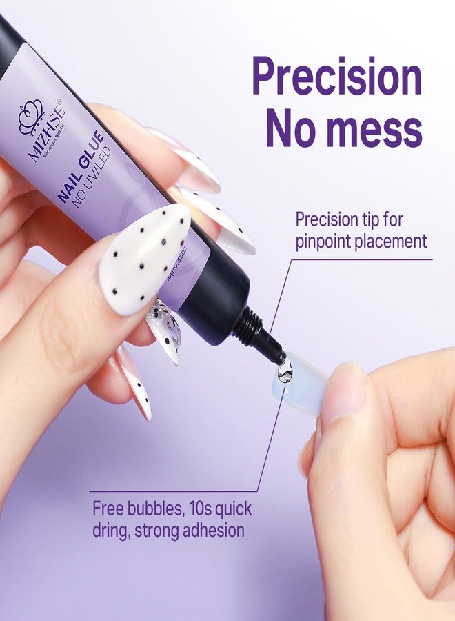 MIZHSE 2PCS Semi Solid Nail Glue Gel for Press On Nails Tips, Super Strong Quick Drying No U V Light Needed Glue on Nails, Easy-Control Non-Run Formula Fake Acrylic Nails Kit Glue Gel - Image 2