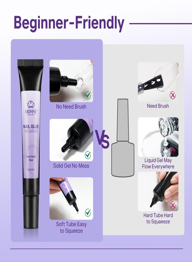 MIZHSE 2PCS Semi Solid Nail Glue Gel for Press On Nails Tips, Super Strong Quick Drying No U V Light Needed Glue on Nails, Easy-Control Non-Run Formula Fake Acrylic Nails Kit Glue Gel - Image 5