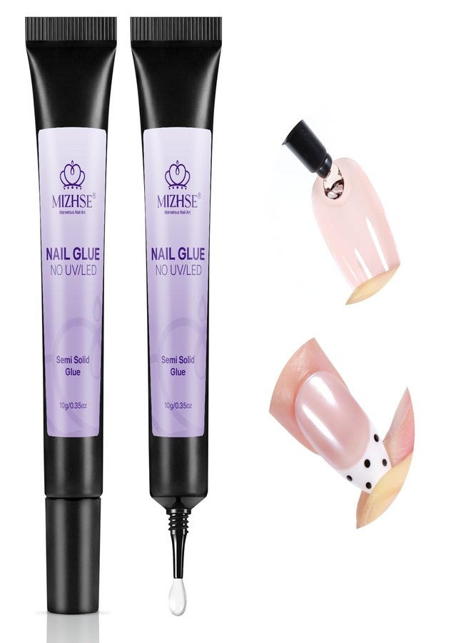 MIZHSE 2PCS Semi Solid Nail Glue Gel for Press On Nails Tips, Super Strong Quick Drying No U V Light Needed Glue on Nails, Easy-Control Non-Run Formula Fake Acrylic Nails Kit Glue Gel - Image 1