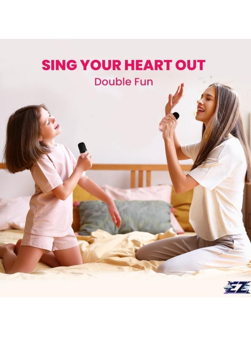 ELTRAZONE "Mini Karaoke Machine for Kids & Adults – Portable Bluetooth Speaker with 2 Wireless Microphones, MP3 Music Player, Ideal Gift for Girls 3-12 Years Old, Birthday & Family Party (Pink, 2 Mics)" - Image 2