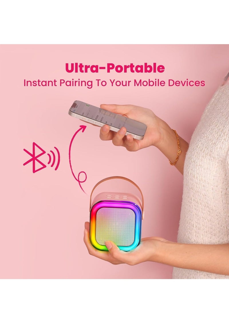 ELTRAZONE "Mini Karaoke Machine for Kids & Adults – Portable Bluetooth Speaker with 2 Wireless Microphones, MP3 Music Player, Ideal Gift for Girls 3-12 Years Old, Birthday & Family Party (Pink, 2 Mics)" - Image 5
