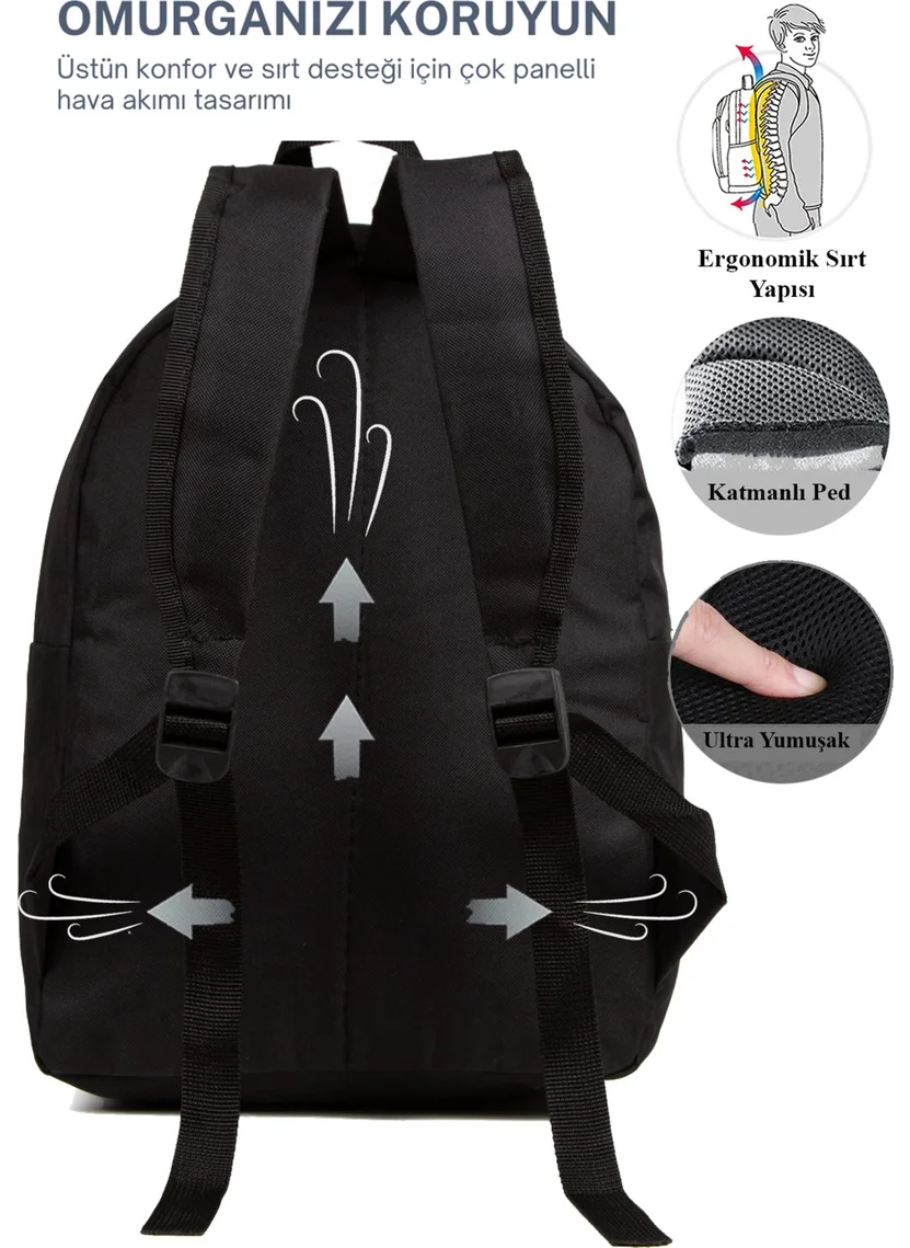 Avca Black Unisex Notebook Laptop School Course Camping Travel Trip Daily Use Backpack