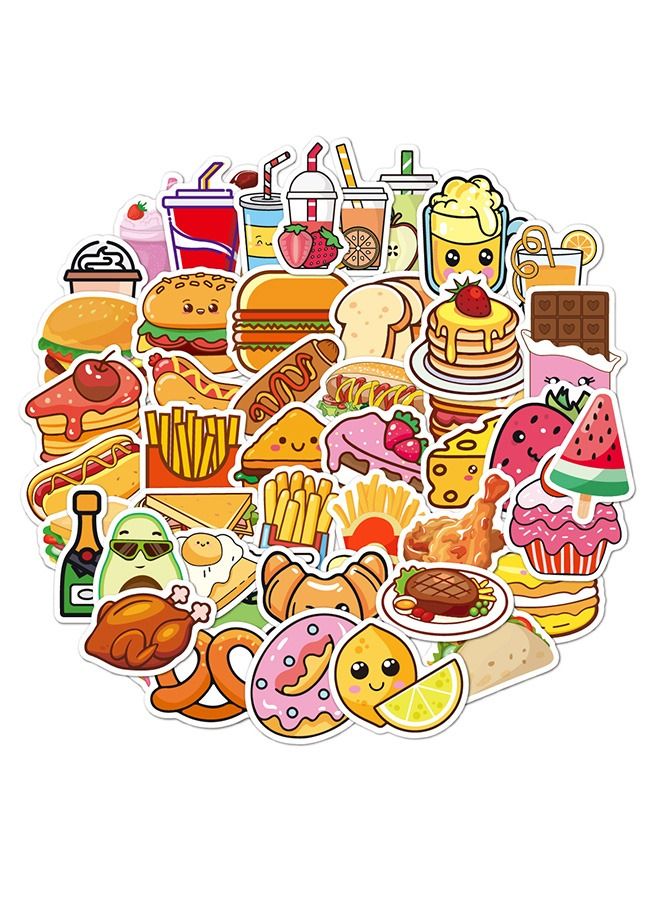 50-Piece Delicious Food Cartoon Stickers Vinyl Aesthetic Sticker Laptop Stickers for Skateboard Guitar Travel Case Graffiti Sticker Door Luggage Car Bike Bicycle for Kids Teens Girls Adults - Image 1