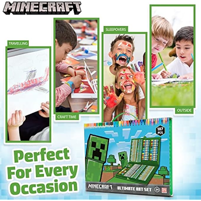 MINECRAFT لوازم الفن للأطفال مجموعة فنون للأولاد طلاء كريبر أقلام شمع ألوان طلاء علامات باستيل زيتية حقيبة فن مليئة مجموعات تلوين للأطفال حقيبة سفر - Image 5
