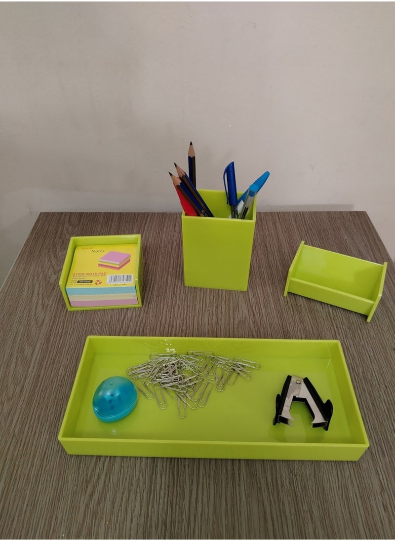 Other Manufacturer 4 Piece Green Plastic Desk Organizer 