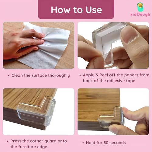 KidDough Baby Proofing Corner Guards, Corner Protector for Sharp Edges, Table Corner Protector for Baby Safety (L Shape Transparent) - Image 4
