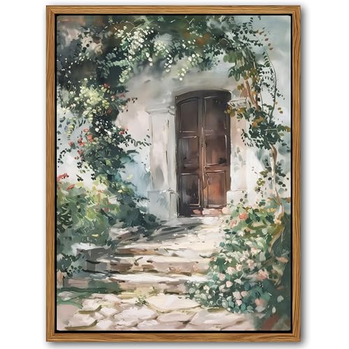 AKWISH Floating Framed Canvas Vintage Wall Art Rustic Cottage Spring Garden Oil Paintings Print Country Floral Pictures Wall Decor for Living Room Bedroom Office Home Decor 8x10 inch - Image 1
