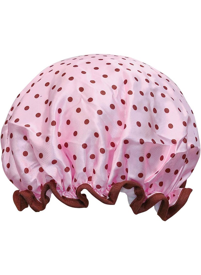 allydrew - allydrew Reusable Women's Waterproof Shower Caps for Long Hair, Pink Polka Dots - Image 1