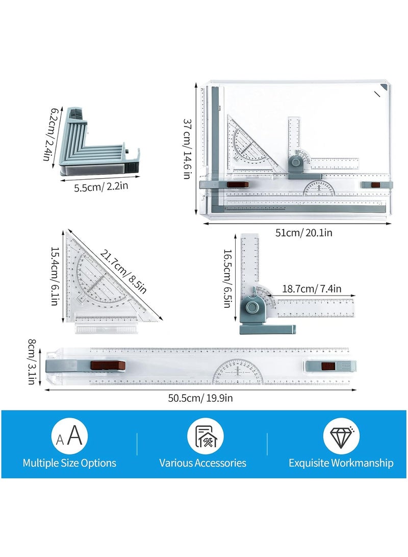 Arabest A3 Portable Drawing Board, Multi-Function Metric Drafting Table with Clear Rule Parallel Motion and Angle Adjustable Measuring System - Image 3