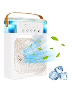 Portable Air Conditioner Fan, 500 ml Water Tank USB Personal Cooler, Mini Humidifier Fan with 7 Colors LED Light, 3 Timer, 3 Wind Speeds, 3 Spray Modes for Office Home