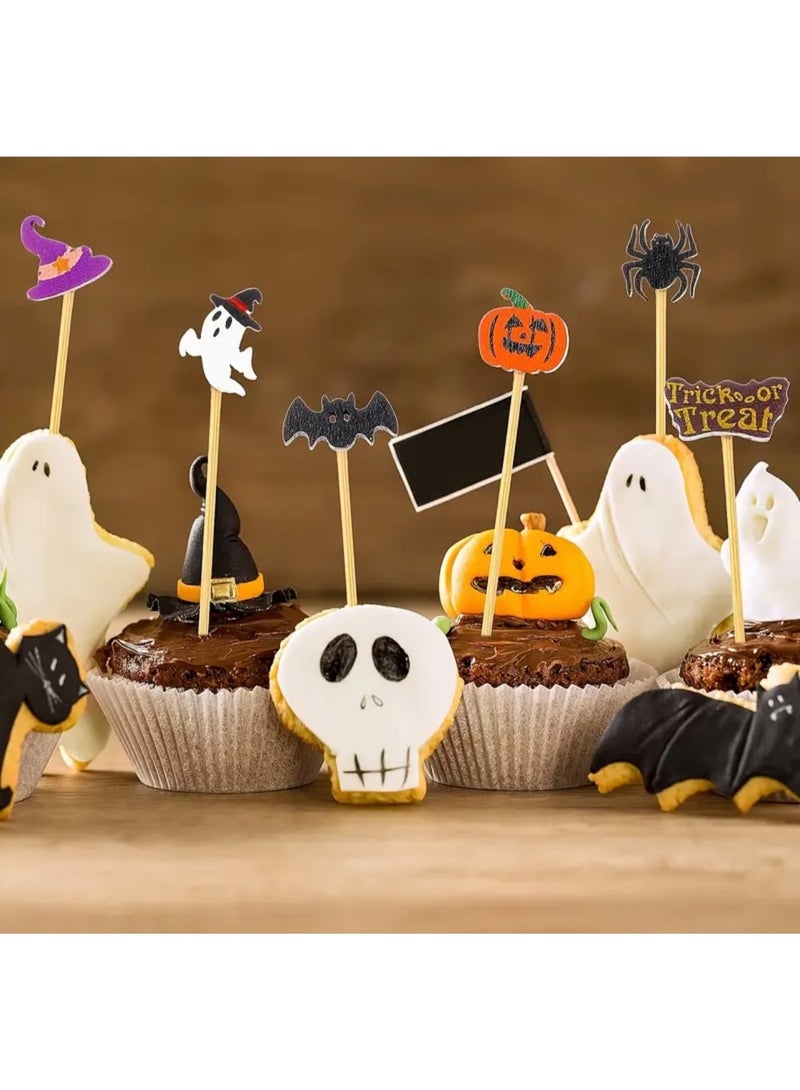 10 قطع من أعواد الكوكتيل الخشبية المزخرفة لحفلات الهالوين، على شكل خفاش قرع شبح للفواكه والكعك والكعك الصغير والمعجنات والحلويات والبسكويت والحلويات لتزيين أدوات المائدة بنفسك، خدعة أم حلوى مخيفة - Image 3