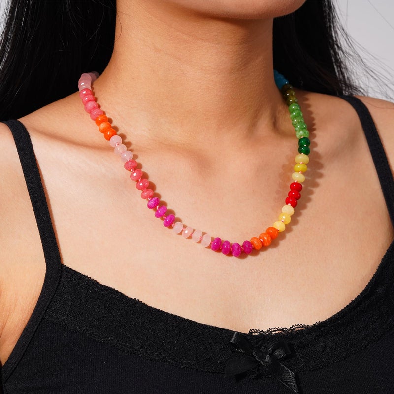 LALAPPLE Colorful Beaded Gemstone Necklace for Women, Boho Rainbow Bead Choker with Natural Stone Crystal Beads, Handmade Summer Beach Necklace Jewelry - Image 2