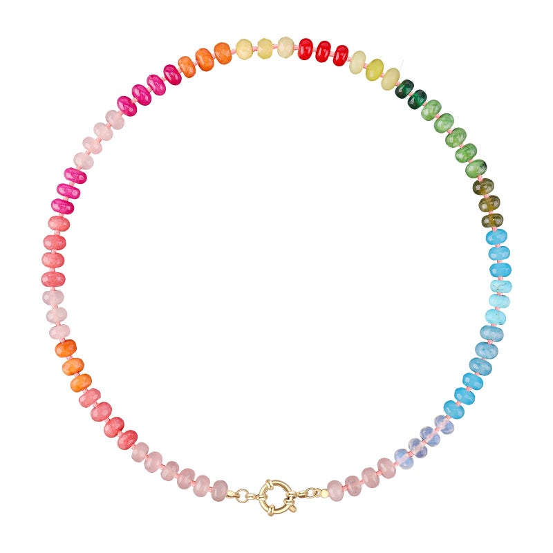LALAPPLE Colorful Beaded Gemstone Necklace for Women, Boho Rainbow Bead Choker with Natural Stone Crystal Beads, Handmade Summer Beach Necklace Jewelry - Image 1