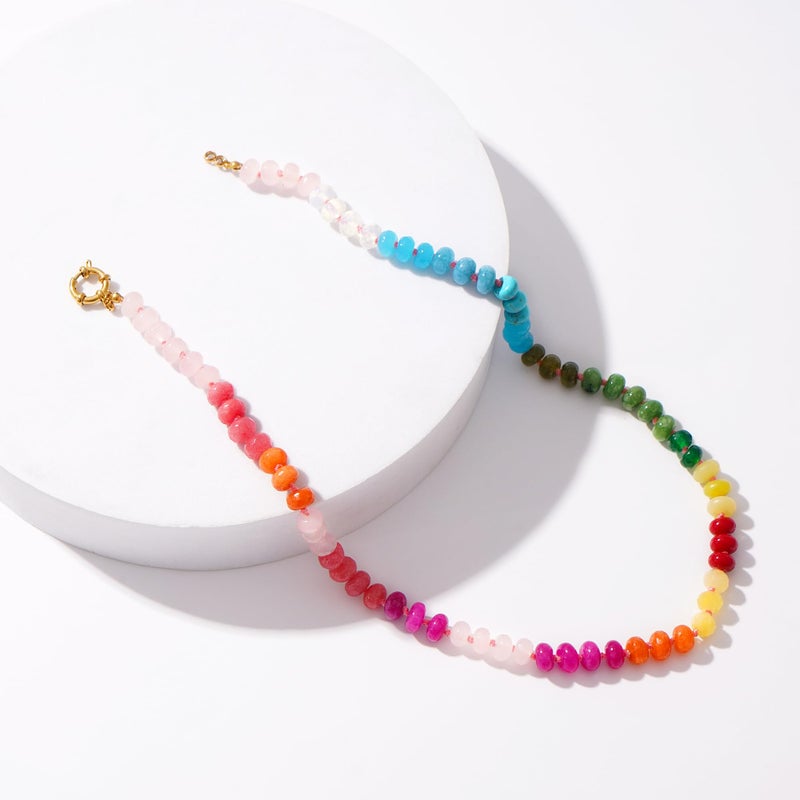 LALAPPLE Colorful Beaded Gemstone Necklace for Women, Boho Rainbow Bead Choker with Natural Stone Crystal Beads, Handmade Summer Beach Necklace Jewelry - Image 4