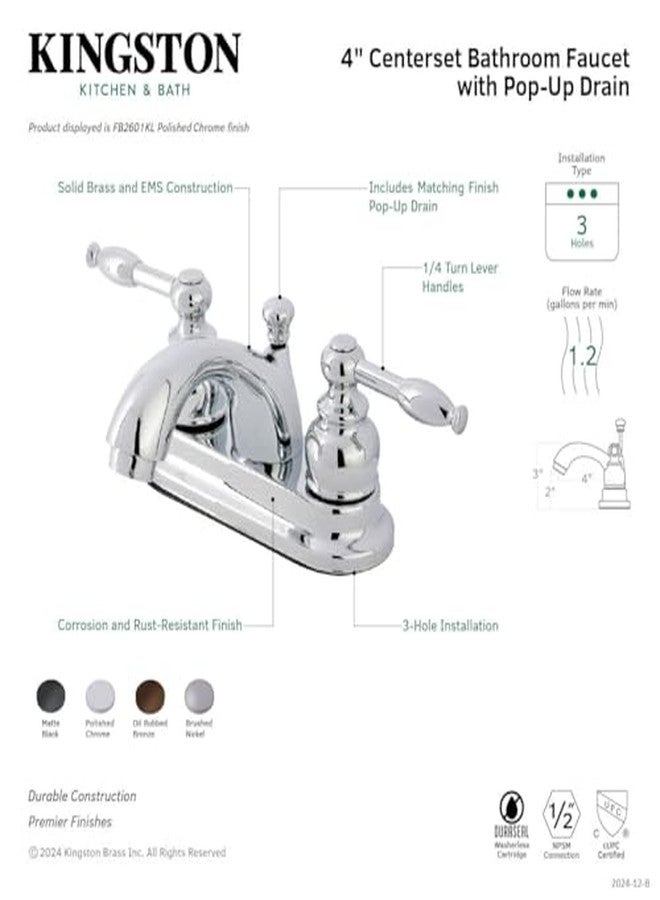 Kingston Brass FB2608KL 4-Inch in Spout Reach Knight 4-Inch Centerset Lavatory Faucet with Brass/ABS Pop-Up, Brushed Nickel - Image 3