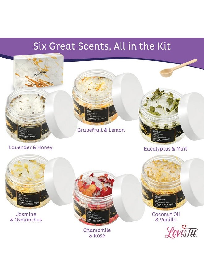 Lovestee Christmas Epsom Salt Spa Gift Set of 6 Bath Salts - Coconut Vanilla, Jasmine Osmanthus, Eucalyptus Mint, Lavender Honey, Chamomile Rose, Grapefruit Lemon for Soaking Bath Gift Set for Women Baskets  - Image 3