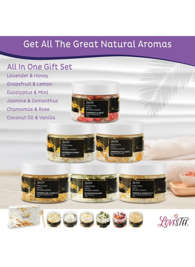Lovestee Christmas Epsom Salt Spa Gift Set of 6 Bath Salts - Coconut Vanilla, Jasmine Osmanthus, Eucalyptus Mint, Lavender Honey, Chamomile Rose, Grapefruit Lemon for Soaking Bath Gift Set for Women Baskets  - Image 2