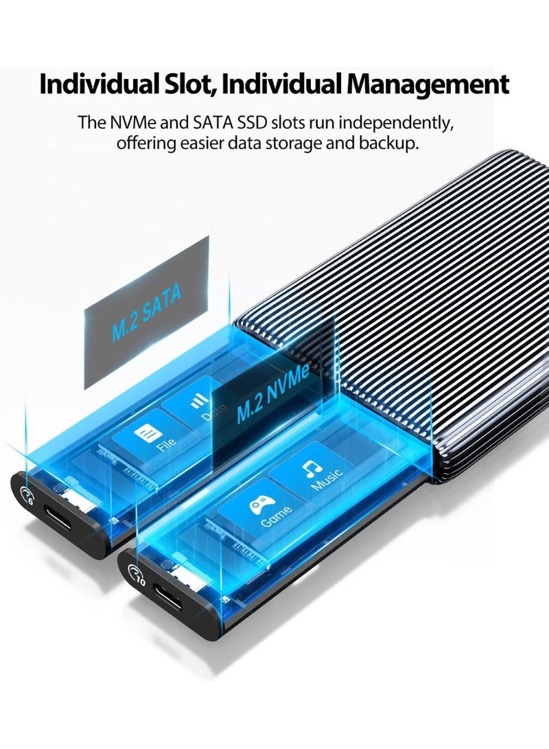 أوريكو علبة أقراص ثنائية M.2 NVMe مع SATA SSD، محول USB-C إلى M.2 لأقراص M.2 SSD من نوع PCIe M Key وB+M Key 2230/2242/2260/2280 M.2، تركيب بدون أدوات، قارئ M.2 من الألومنيوم يدعم TRIM وUASP حتى 2x4TB - Image 4