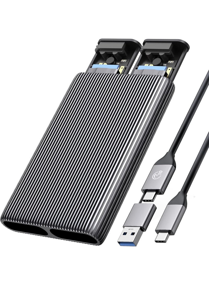 أوريكو علبة أقراص ثنائية M.2 NVMe مع SATA SSD، محول USB-C إلى M.2 لأقراص M.2 SSD من نوع PCIe M Key وB+M Key 2230/2242/2260/2280 M.2، تركيب بدون أدوات، قارئ M.2 من الألومنيوم يدعم TRIM وUASP حتى 2x4TB - Image 1