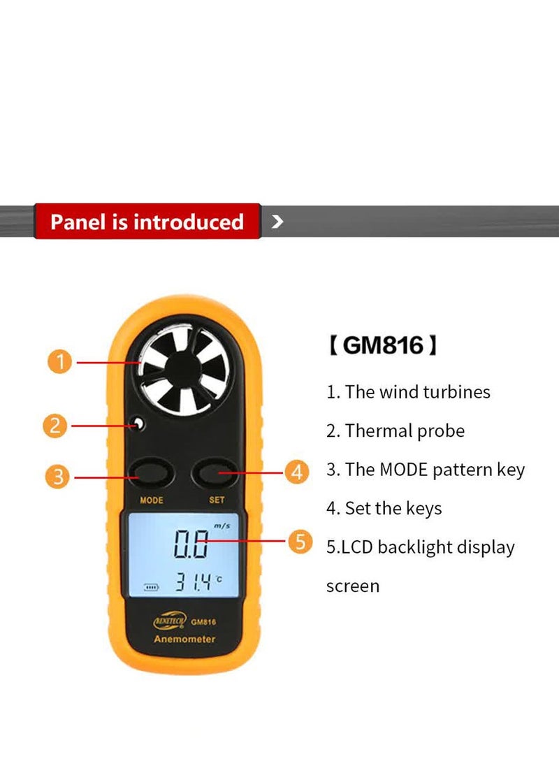 Digital Anemometer Handheld Wind Speed Meter Gauge Accurately Measure Wind Temperature Speed Backlight LCD Digital Weather Meter , Wind Speed Measuring Instrument