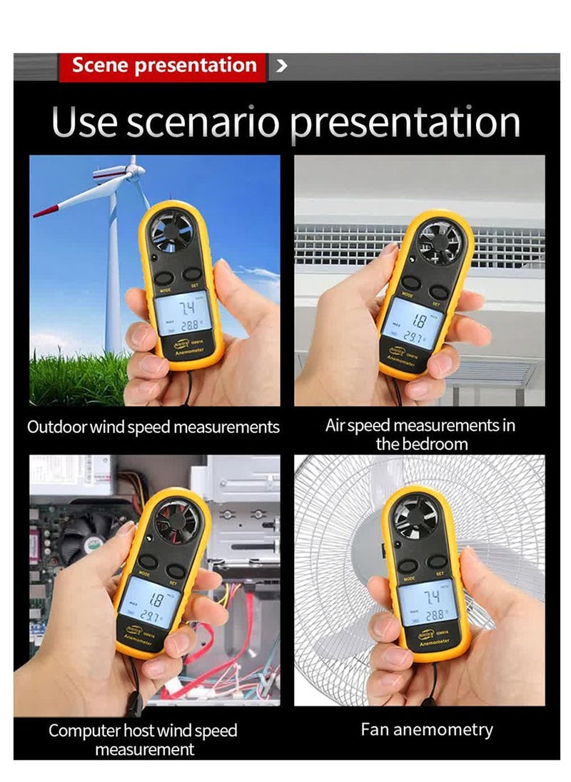 Digital Anemometer Handheld Wind Speed Meter Gauge Accurately Measure Wind Temperature Speed Backlight LCD Digital Weather Meter , Wind Speed Measuring Instrument