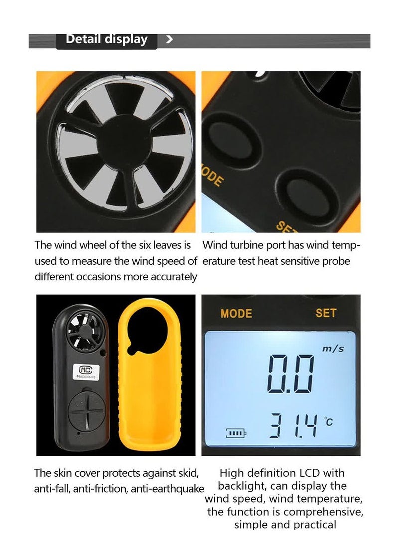 Digital Anemometer Handheld Wind Speed Meter Gauge Accurately Measure Wind Temperature Speed Backlight LCD Digital Weather Meter , Wind Speed Measuring Instrument
