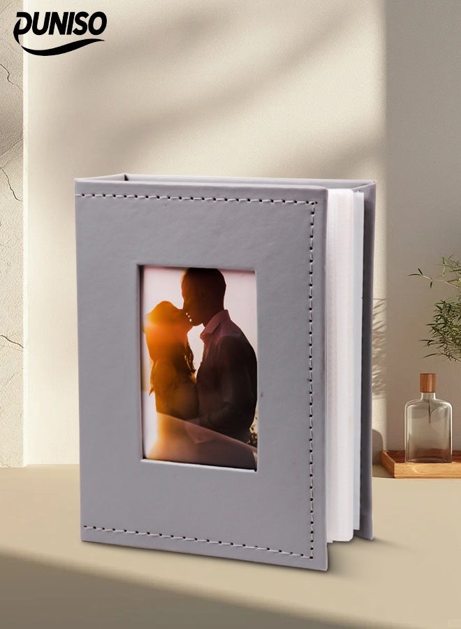 DUNISO Photo Album，100 4x6In Pockets Photos，with Picture Display Window，Leather Cover Extra Large Capacity Family Wedding Anniversary Baby Picture Albums，Grey  - Image 1