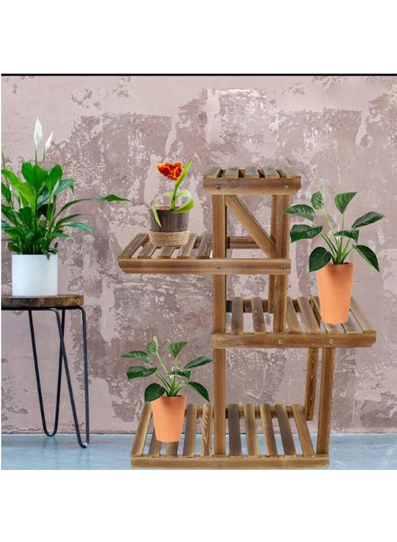 Generic Wooden Flower Stand Indoor Outdoor Plant Pot Holder Folding A Frame Display Shelf Free Standing Patio Rustic Wood Stand With Shelves 3 Tier Stand Brown - Image 1