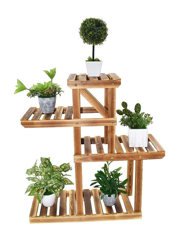 Generic Wooden Flower Stand Indoor Outdoor Plant Pot Holder Folding A Frame Display Shelf Free Standing Patio Rustic Wood Stand With Shelves 3 Tier Stand Brown - Image 2