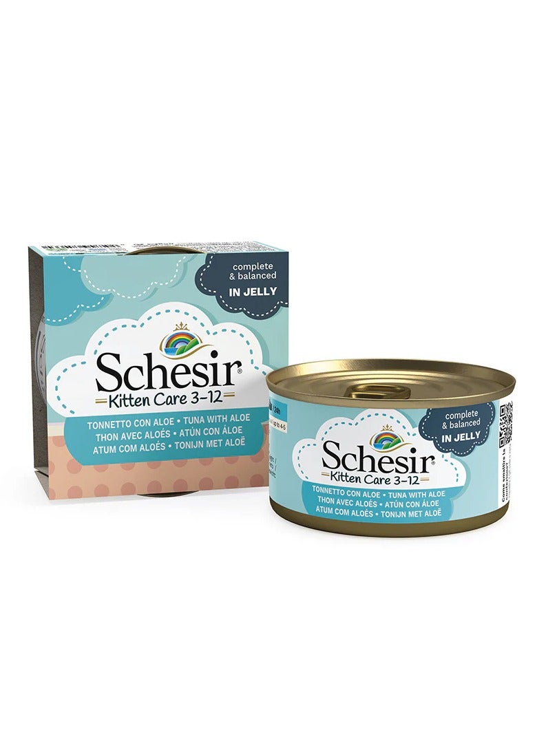 Schesir 2pcs Kitten Care- Can In Jelly 3-12 Tuna with Aloe Wet Food 85gx2 - Image 1