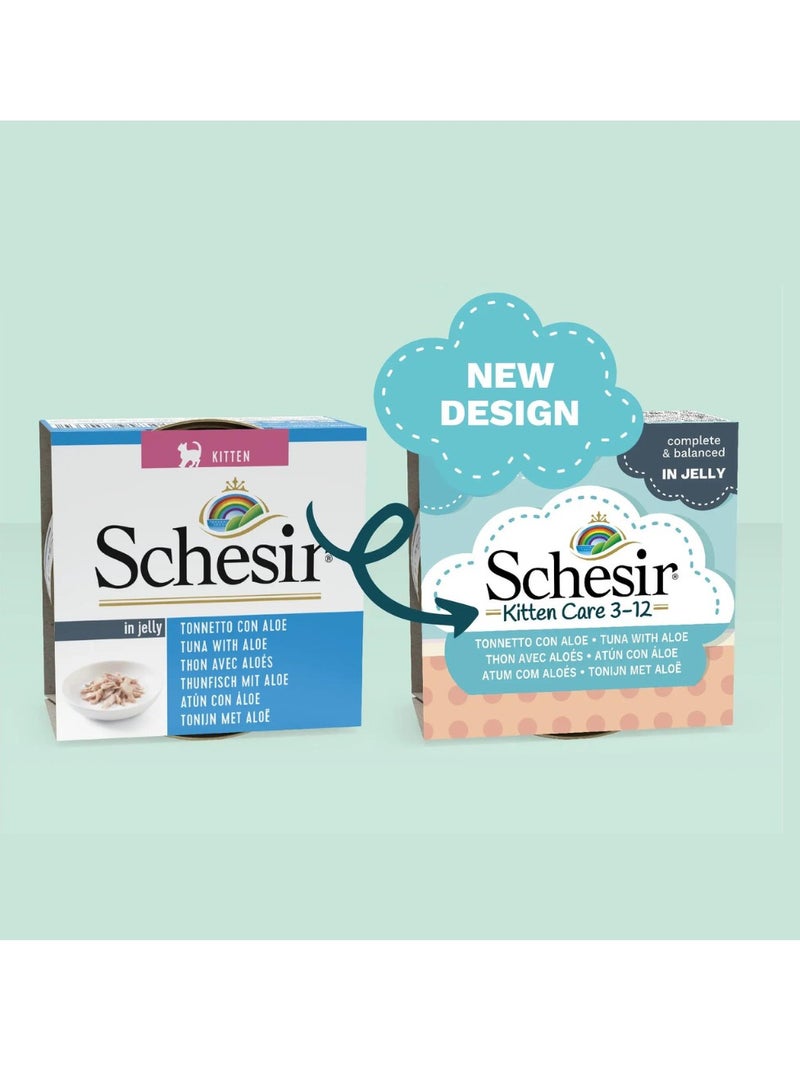 Schesir 2pcs Kitten Care- Can In Jelly 3-12 Tuna with Aloe Wet Food 85gx2 - Image 2
