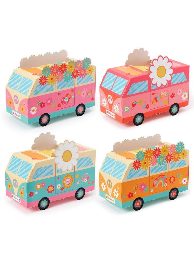 ANGOLIO 12Pcs Groovy Party Favor Boxes Groovy Hippie Peace Bus Centerpiece Birthday Party Decorations Peace Signs Daisies Rainbows For Baby Girls Kids Boho Hippie Birthday Party Supplies - Image 1