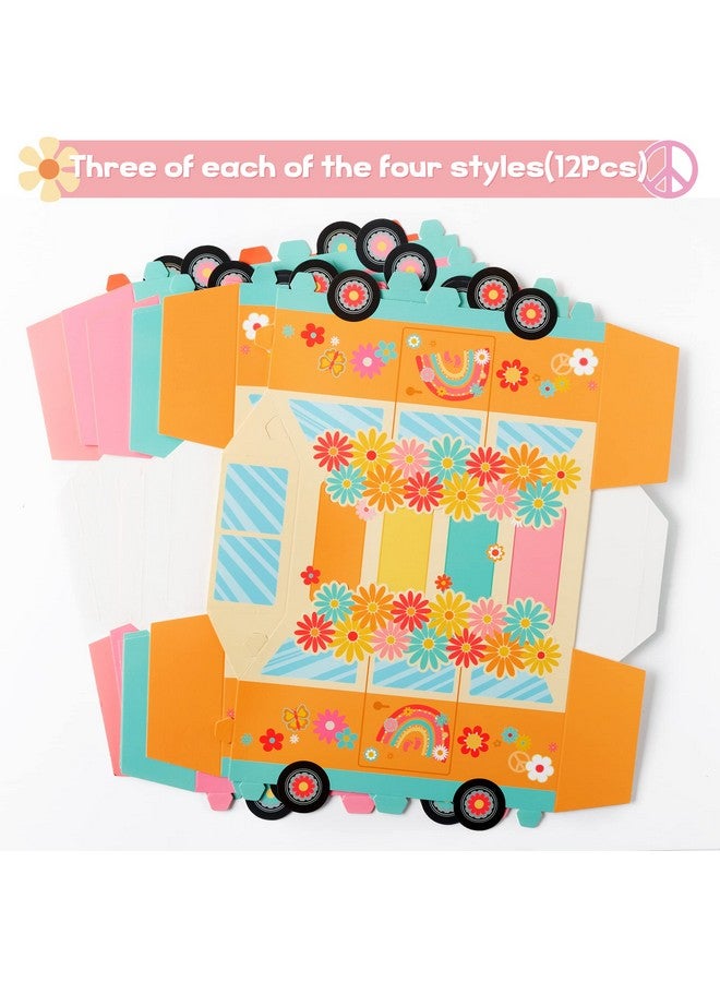 ANGOLIO 12Pcs Groovy Party Favor Boxes Groovy Hippie Peace Bus Centerpiece Birthday Party Decorations Peace Signs Daisies Rainbows For Baby Girls Kids Boho Hippie Birthday Party Supplies - Image 3