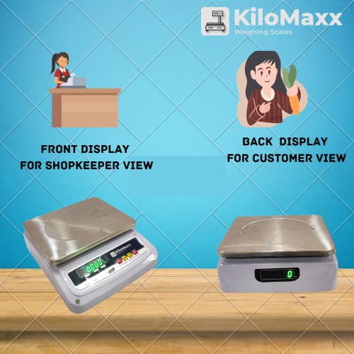 KiloMaxx كيلوماكس KM-27، ميزان إلكتروني بقدرة 50 كجم × 1 جرام مع شاشة مزدوجة فائقة السطوع باللون الأخضر من الأمام والخلف لمتاجر كيرانا والمطابخ والاستخدامات الصناعية والمصانع (وعاء من الفولاذ المقاوم للصدأ، 10x12 بوصة) - Image 4
