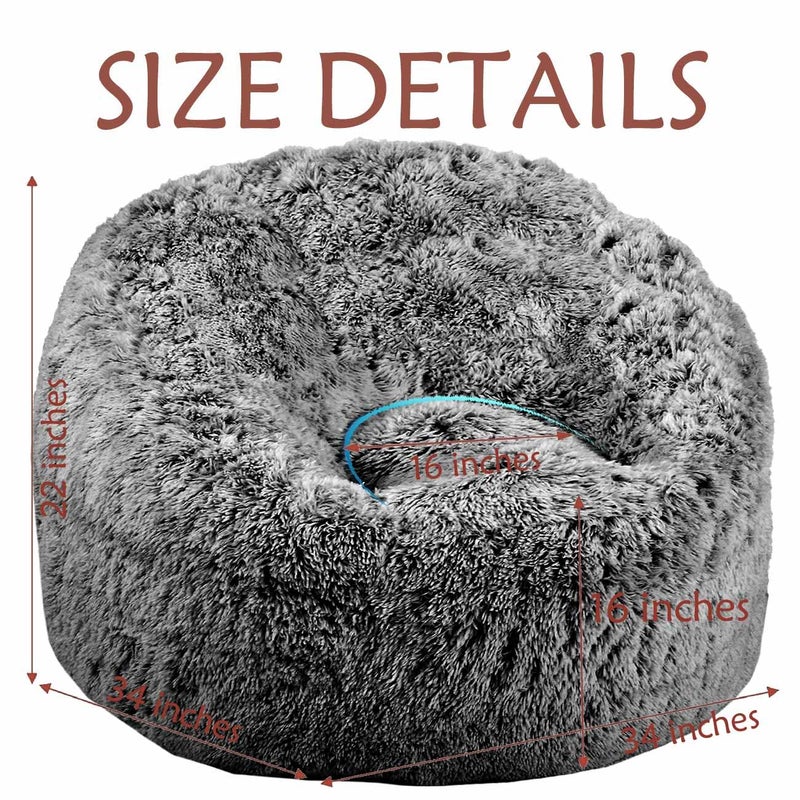 Aodenge Plush Faux Fur Bean Bag Chairs, Memory Foam Filled Sofa Chair Shape Bean Bag for Adults/Teens/Kids, Ultra-Soft Lazy Sofa for Living Room Bedroom College Dorm, Black - Image 2