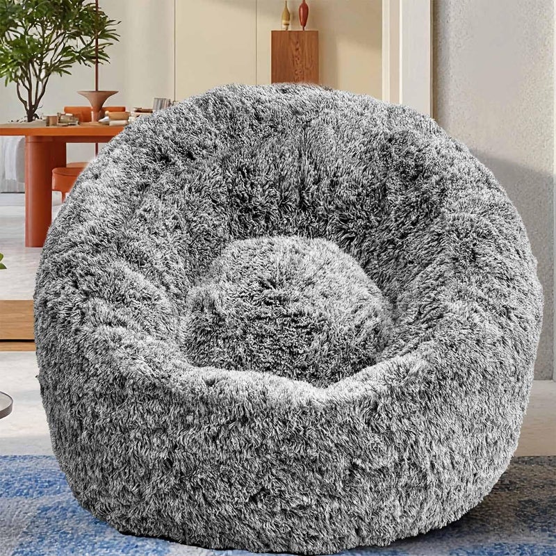 Aodenge Plush Faux Fur Bean Bag Chairs, Memory Foam Filled Sofa Chair Shape Bean Bag for Adults/Teens/Kids, Ultra-Soft Lazy Sofa for Living Room Bedroom College Dorm, Black - Image 1