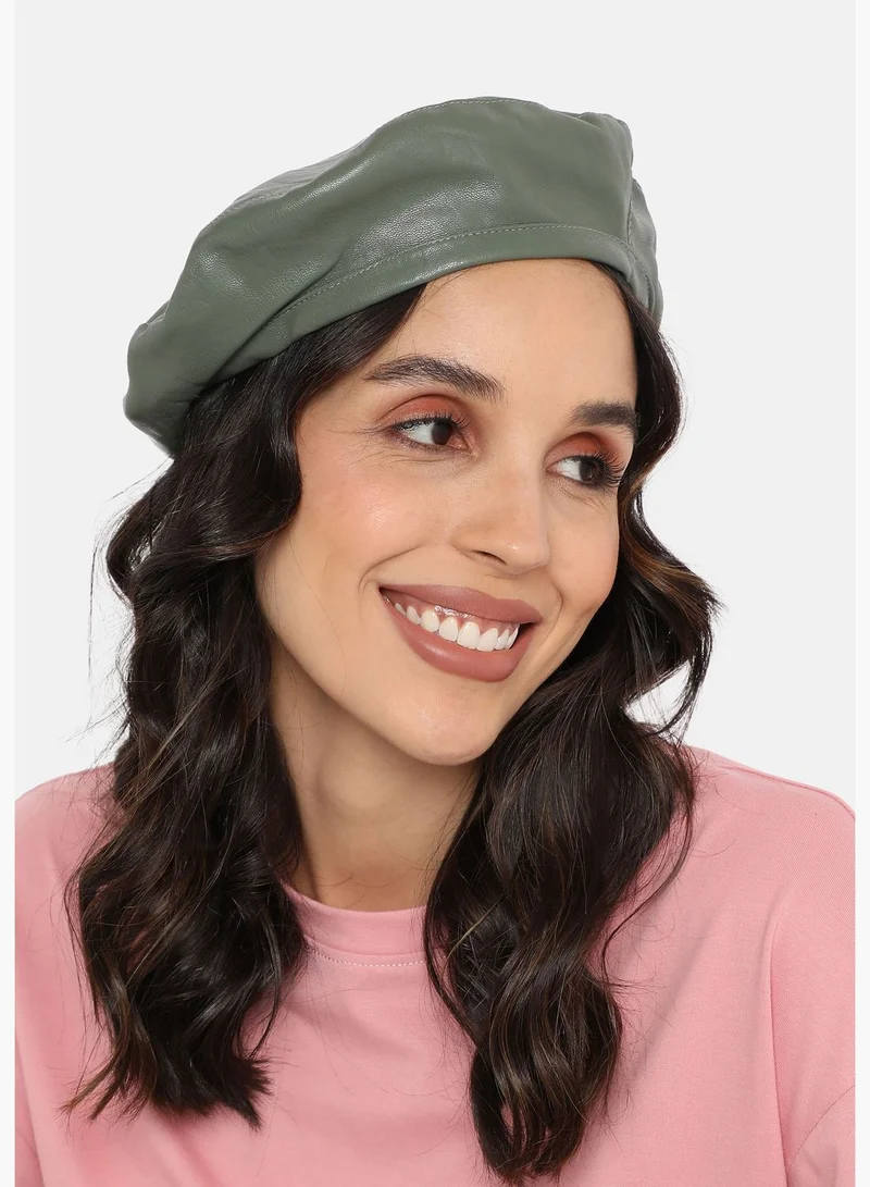 Haute Sauce Casual Solid Vegan Leather Beret Cap For Women
