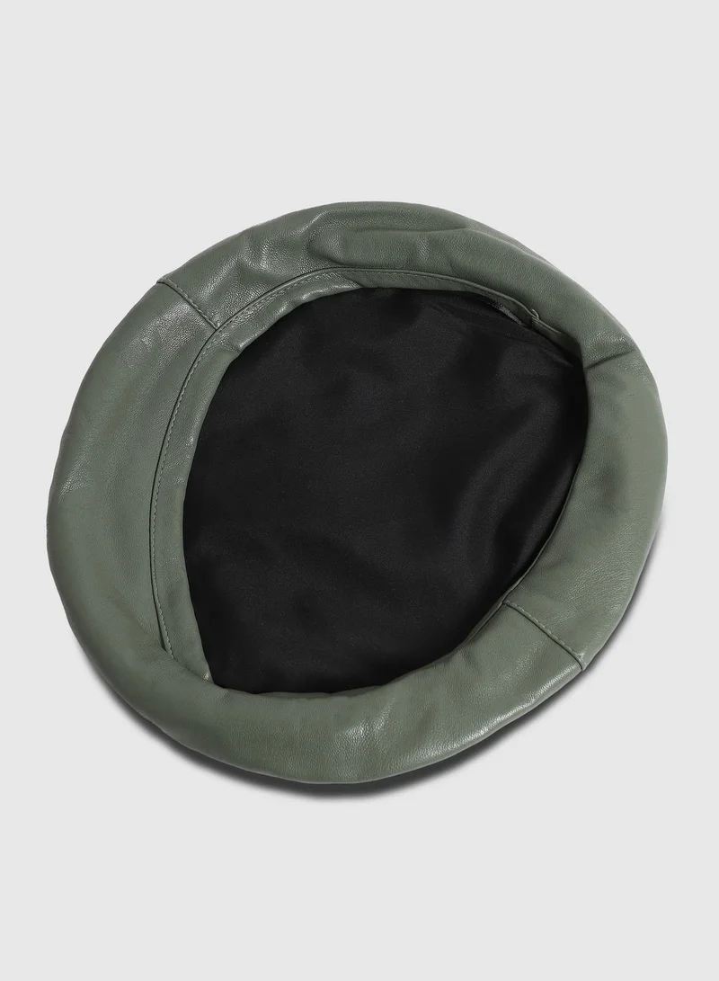 Haute Sauce Casual Solid Vegan Leather Beret Cap For Women
