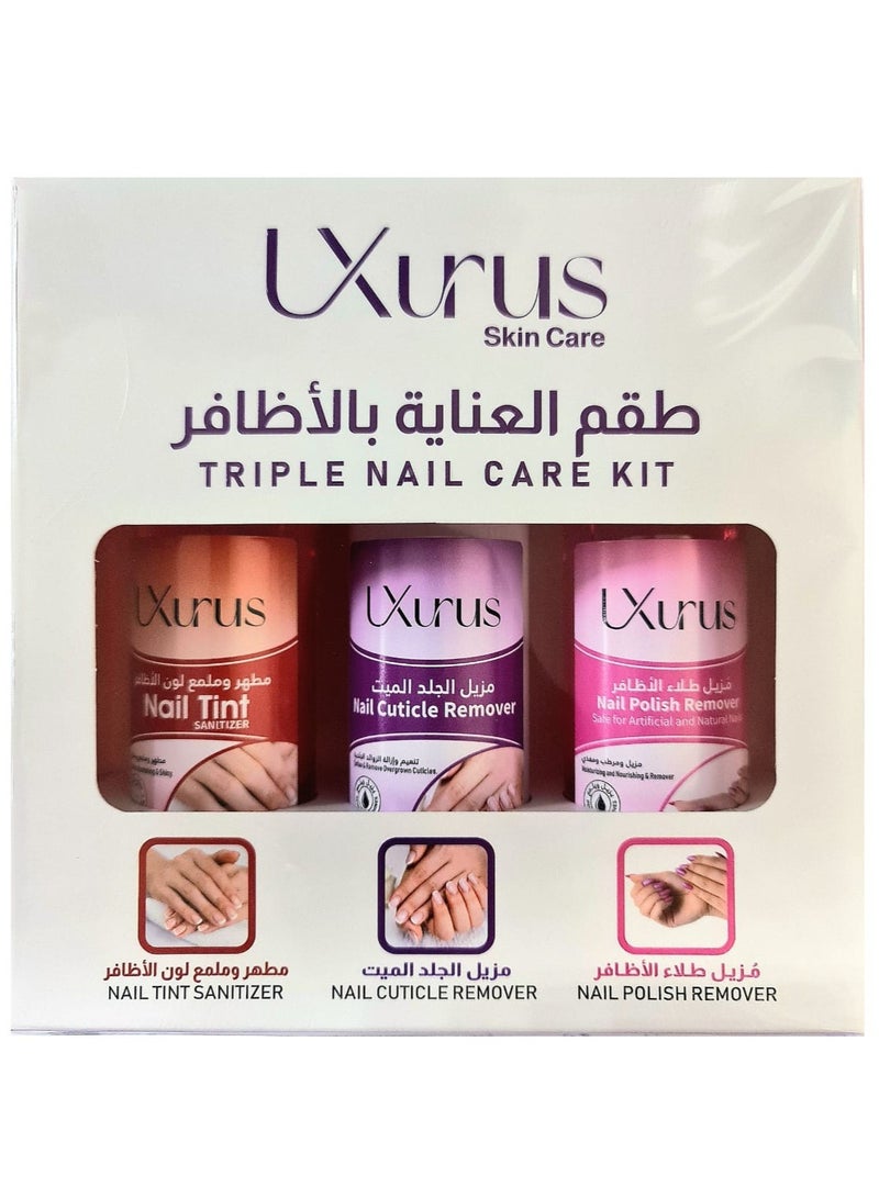 LXurus 3 Pieces Nail Care Kit (Nail Tint + Nail Cuticle Remover + Nail Polish Remover)  - 3x125ml - Image 1