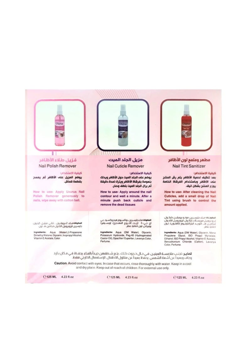 LXurus 3 Pieces Nail Care Kit (Nail Tint + Nail Cuticle Remover + Nail Polish Remover)  - 3x125ml - Image 3