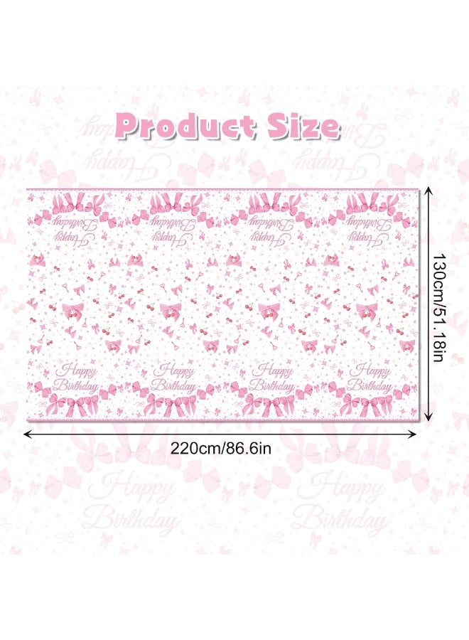 ThePartyPopper Pink Bow Birthday Table Cover – 130 x 220 CM Plastic Party Tablecloth for Girls’ Birthday | Princess Themed Party Decoration - Image 3