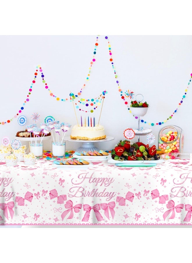 ThePartyPopper Pink Bow Birthday Table Cover – 130 x 220 CM Plastic Party Tablecloth for Girls’ Birthday | Princess Themed Party Decoration - Image 4