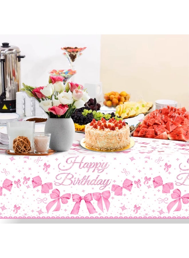 ThePartyPopper Pink Bow Birthday Table Cover – 130 x 220 CM Plastic Party Tablecloth for Girls’ Birthday | Princess Themed Party Decoration - Image 5