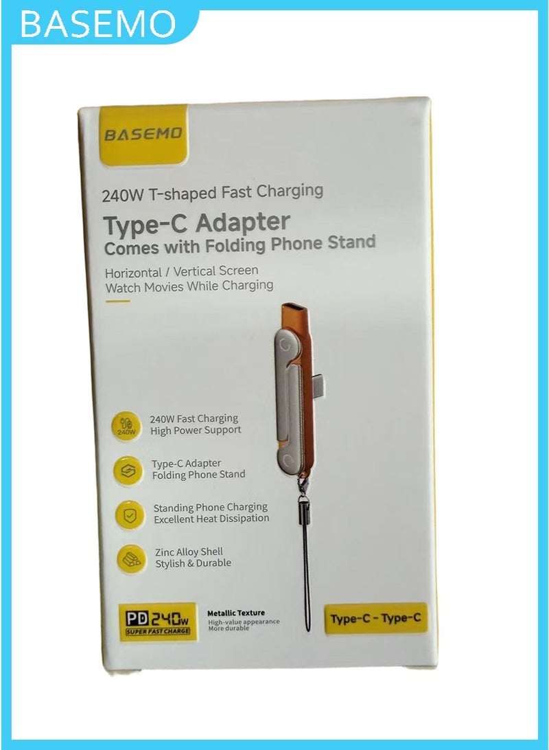 BASEMO 240W T-type Type-C fast charging adapter with folding phone stand, PD super fast charging C to C converter, titanium alloy shell, horizontal and vertical screen charging for watching videos, compatible with Apple 17/16/15, Samsung, and laptops (orange). - Image 5