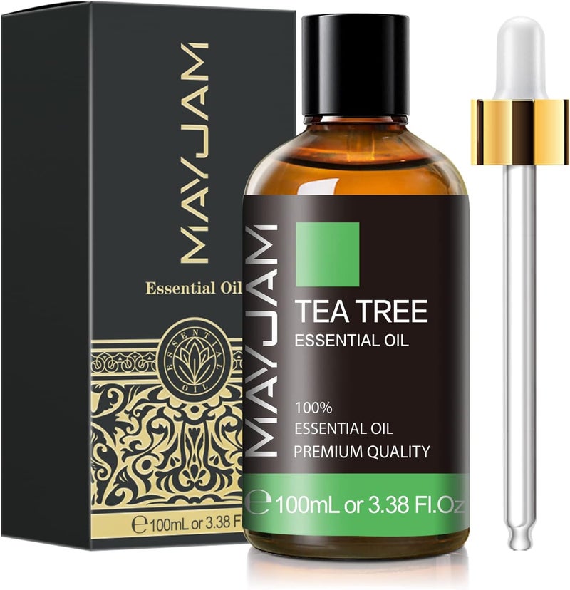 زيت شجرة الشاي العطري للناشر، زيوت عطرية نقية من MAYJAM، زجاجة ضخمة 3.38 أونصة سائلة، زيت شجرة الشاي مع قطارة زجاجية