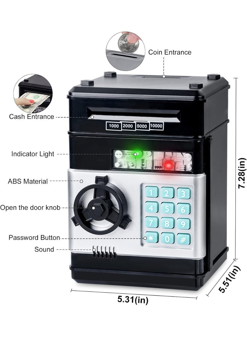 ARGT Electronic Piggy Bank Code Lock for Kids Baby Toy, Mini ATM Safe Coin Cash Banks Real Money Saving Box with Password, Auto Money Scroll for Children,Boys Girls Birthday (Black) - Image 2
