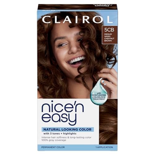 Clairol Nicen Easy Permanent Hair Dye 5CB Medium Warm Chestnut Brown 100 Gray Coverage LongLasting NaturalLooking Color Shine Pack of 1 - Image 1