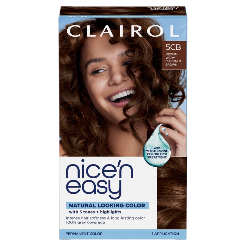 Clairol Nicen Easy Permanent Hair Dye 5CB Medium Warm Chestnut Brown 100 Gray Coverage LongLasting NaturalLooking Color Shine Pack of 1 - Image 3