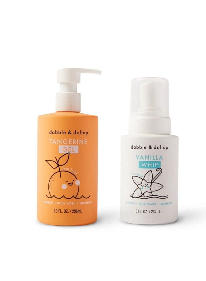 Dabble & Dollop جل اليوسفي + كريمة الفانيليا 3 في 1 حمام فقاعات طبيعي غسول جسم وشامبو للأطفال 100% مصنوع في الولايات المتحدة خالي من البارابين والسلفات نباتي وخالي من الجلوتين وخالي من الدموع (عبوة من 2) - Image 2