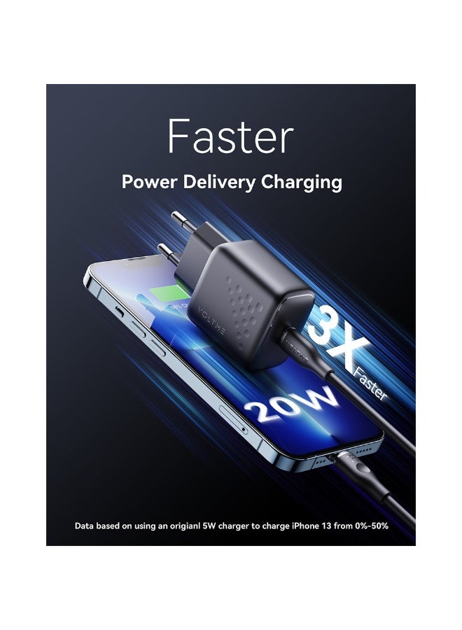 فولتمي شاحن جداري سريع VOLTME Revo 20 Lite بقوة 20 واط بمنفذ USB-C، يدعم تقنيات الشحن السريع PD 3.0 وPPS وQC 3.0، متوافق مع أجهزة iPhone وSamsung وiPad وGoogle Pixel وغيرها. - Image 4